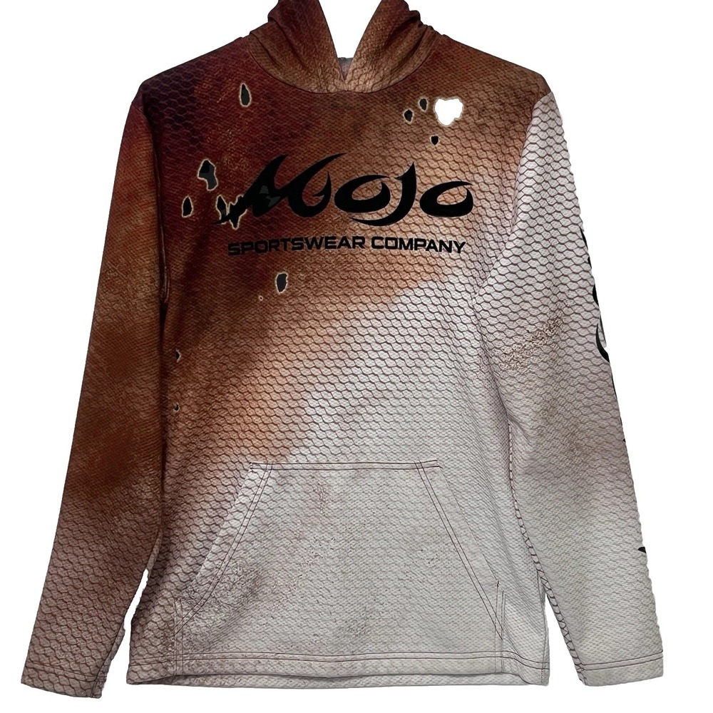 MOJO Sportswear Long Sleeve Hooded Shirt Brown Sport Fishing Men XX-Small